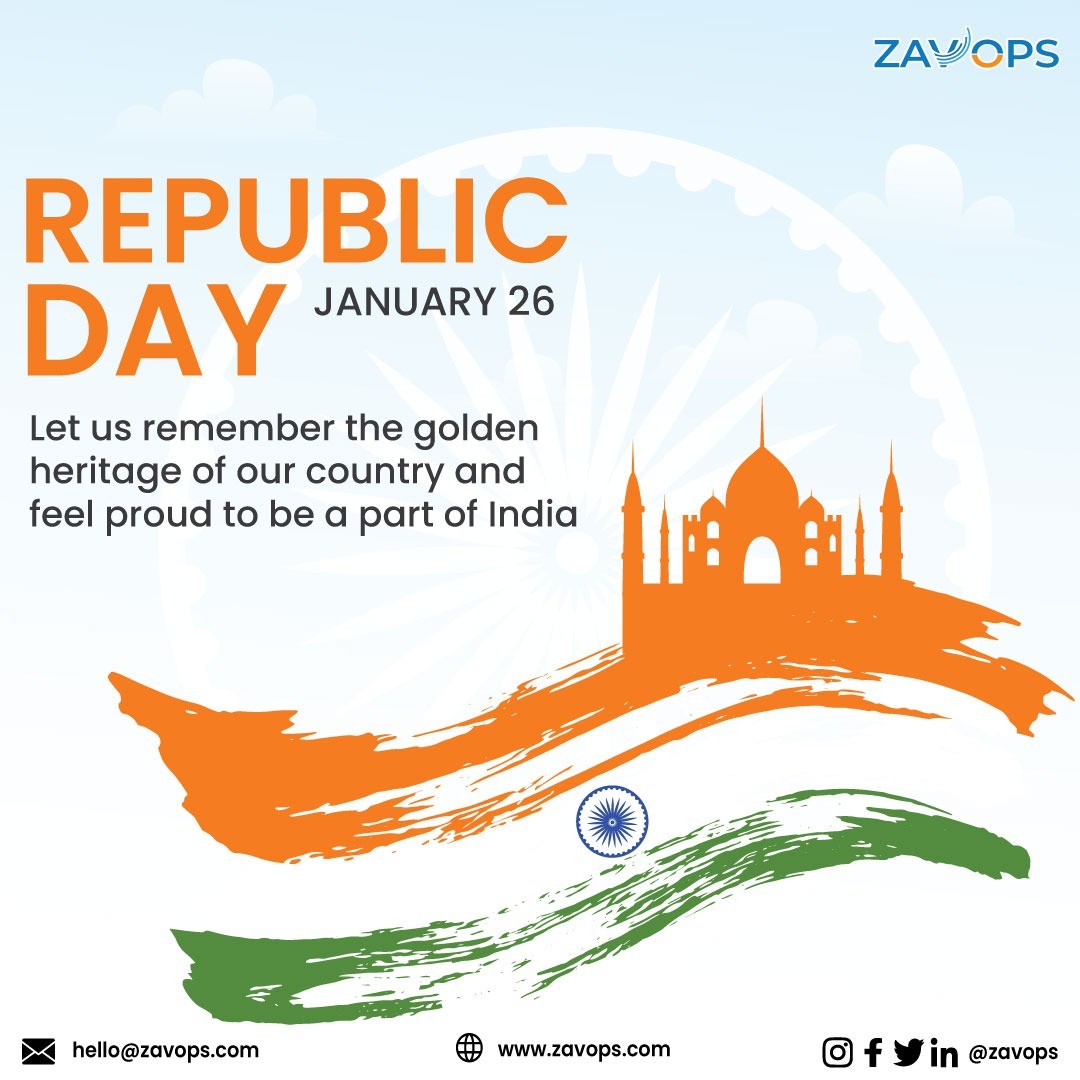 On this Republic Day, let us promise to work for the betterment of our motherland. To strive for equality for all our brothers and sisters and to preserve the glorious heritage of our country. 

Special thanks to all the soldiers who keep us safe, the frontline workers who put themselves in danger and every Indian who works for the glory of our great motherland. 

Zavops wishes you a very Happy Republic Day!
.
.
.
.
#zavops #performacemarketing #marketingagency #datadriven #datadrivenmarketing #growthmarketing #brandanalysis #revenuegeneration #digitalagency  #inboundmarketing #revenuegrowth #RepublicDay #HappyRepublicDay2022